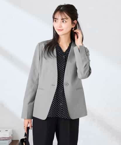 KBDFE20109 a.v.v 【洗える/UVカット】リネンライクストレッチノーカラージャケット