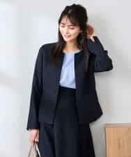 KBDFE21109 a.v.v(アー・ヴェ・ヴェ) 【洗える/UVカット】リネンライクストレッチキーネックジャケット ネイビー