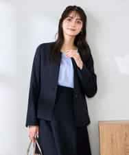 KBDFE21109 a.v.v(アー・ヴェ・ヴェ) 【洗える/UVカット】リネンライクストレッチキーネックジャケット ネイビー