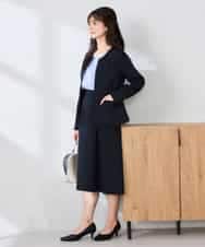 KBDFE21109 a.v.v(アー・ヴェ・ヴェ) 【洗える/UVカット】リネンライクストレッチキーネックジャケット ネイビー