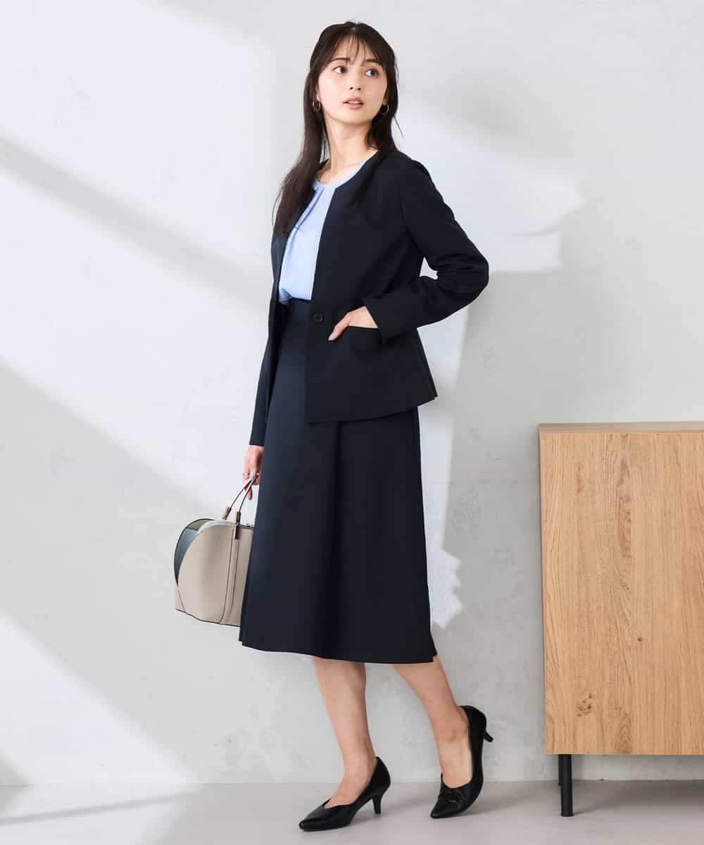 KBDFE21109 a.v.v(アー・ヴェ・ヴェ) 【洗える/UVカット】リネンライクストレッチキーネックジャケット ネイビー