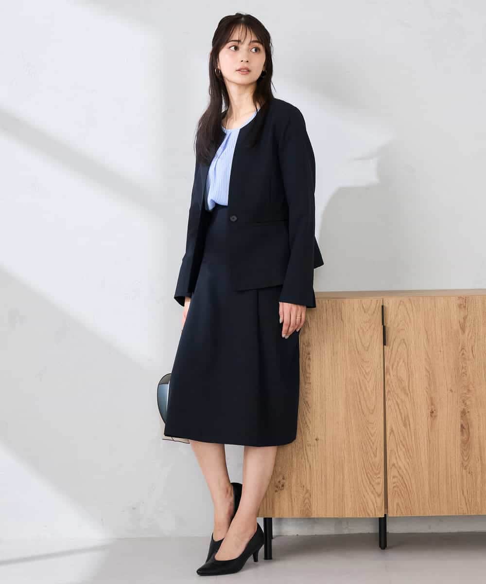 KBDFE21109 a.v.v(アー・ヴェ・ヴェ) 【洗える/UVカット】リネンライクストレッチキーネックジャケット ネイビー