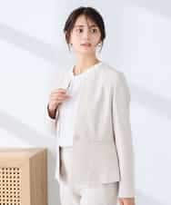 KBDFE21109 a.v.v(アー・ヴェ・ヴェ) 【洗える/UVカット】リネンライクストレッチキーネックジャケット ネイビー