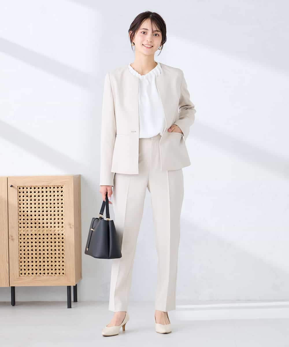 KBDFE21109 a.v.v(アー・ヴェ・ヴェ) 【洗える/UVカット】リネンライクストレッチキーネックジャケット ネイビー