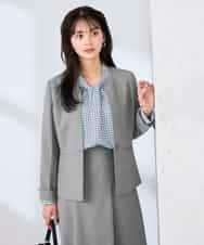 KBDFE21109 a.v.v(アー・ヴェ・ヴェ) 【洗える/UVカット】リネンライクストレッチキーネックジャケット グレー