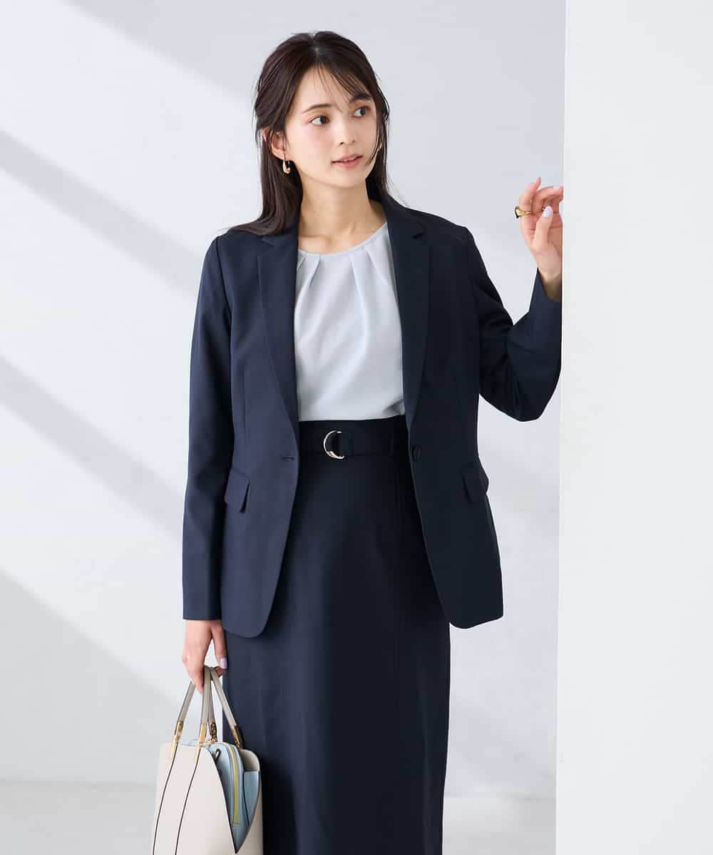 KBDFE22109 a.v.v(アー・ヴェ・ヴェ) 【洗える/UVカット】リネンライクストレッチテーラードジャケット ネイビー