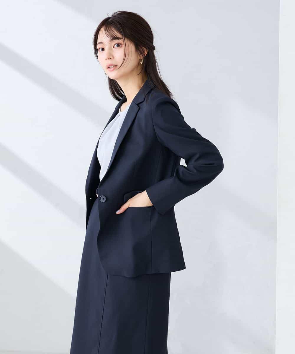 KBDFE22109 a.v.v(アー・ヴェ・ヴェ) 【洗える/UVカット】リネンライクストレッチテーラードジャケット ネイビー