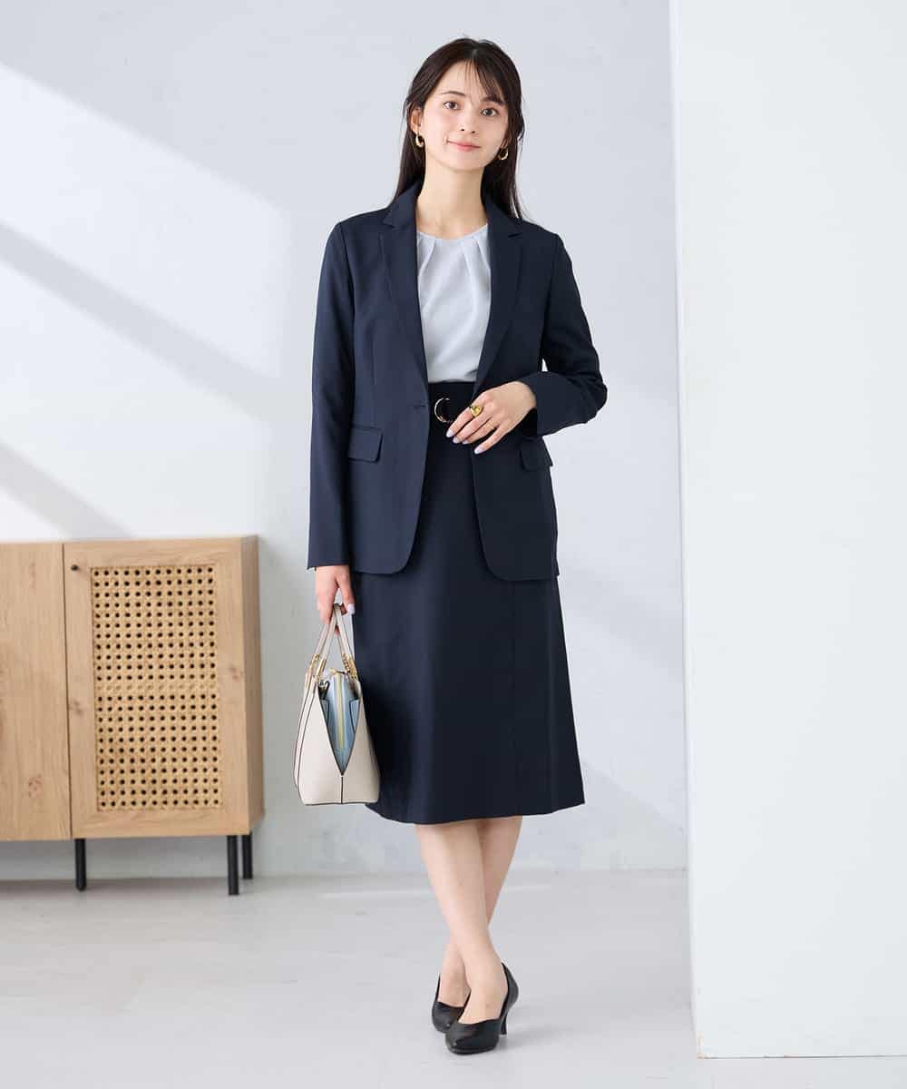 KBDFE22109 a.v.v(アー・ヴェ・ヴェ) 【洗える/UVカット】リネンライクストレッチテーラードジャケット ネイビー