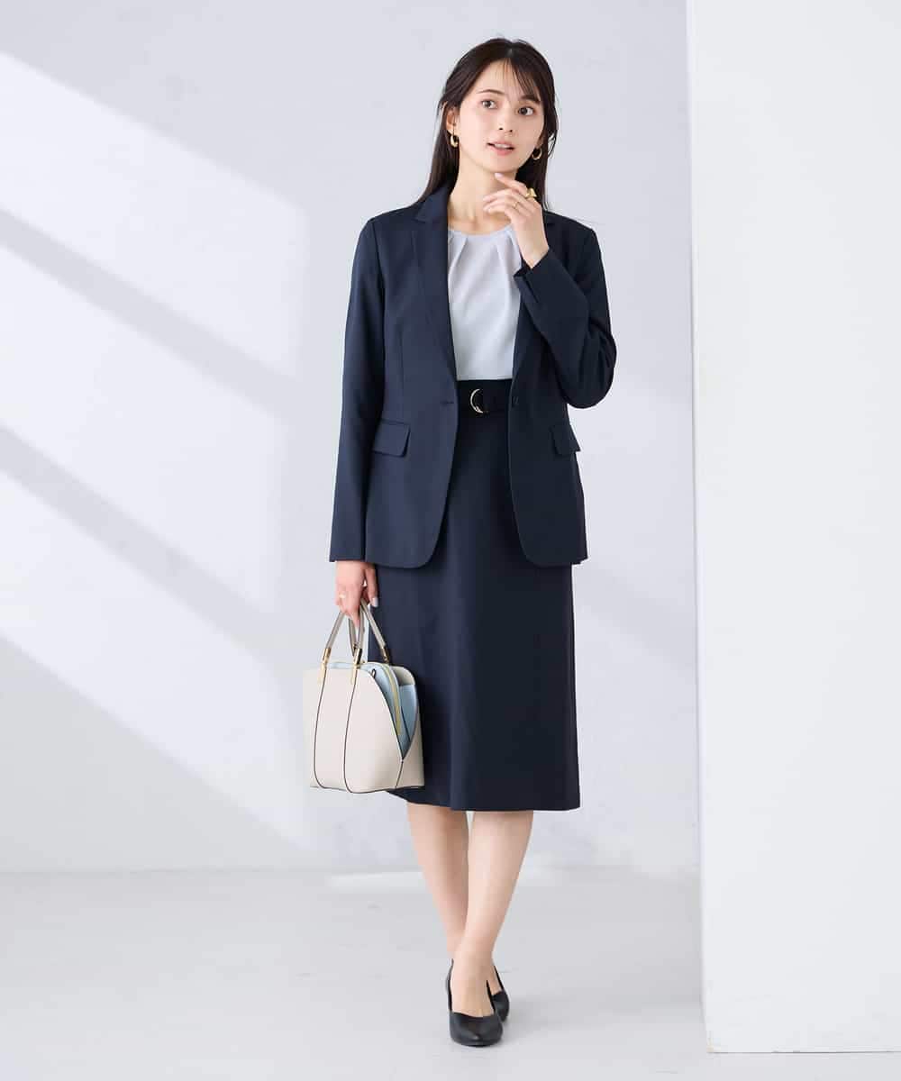 KBDFE22109 a.v.v(アー・ヴェ・ヴェ) 【洗える/UVカット】リネンライクストレッチテーラードジャケット ネイビー