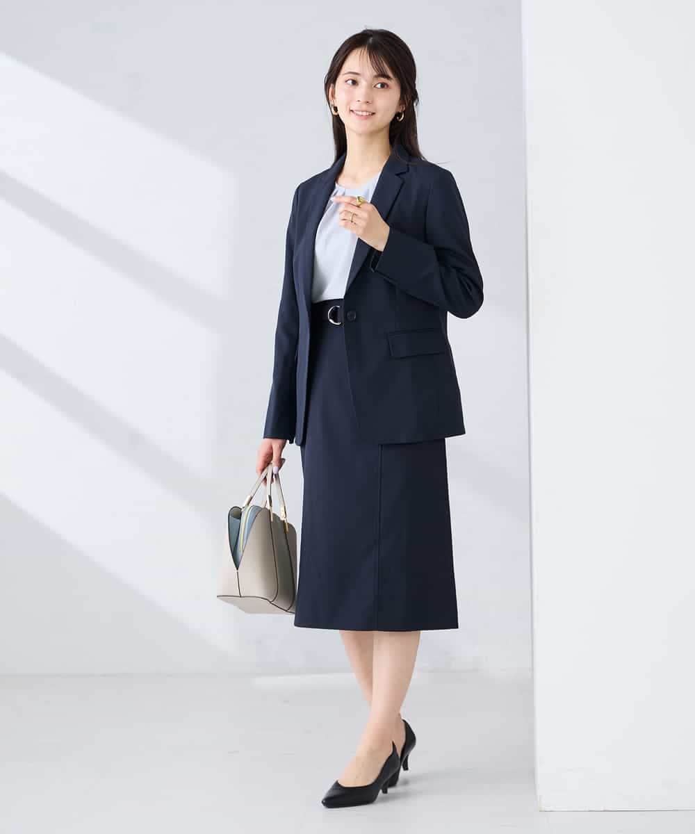 KBDFE22109 a.v.v(アー・ヴェ・ヴェ) 【洗える/UVカット】リネンライクストレッチテーラードジャケット ネイビー