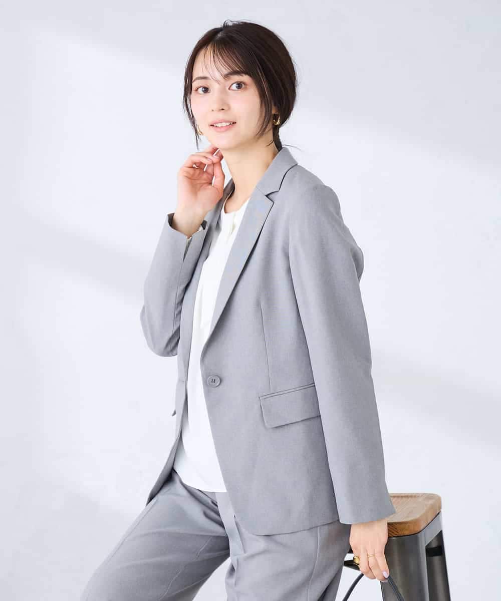 KBDFE22109 a.v.v(アー・ヴェ・ヴェ) 【洗える/UVカット】リネンライクストレッチテーラードジャケット ネイビー