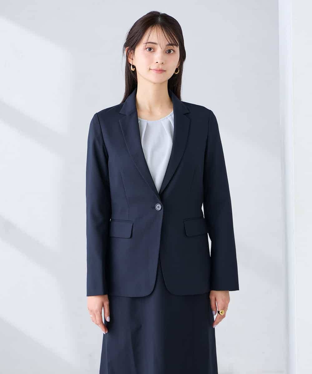 KBDFE22109 a.v.v(アー・ヴェ・ヴェ) 【洗える/UVカット】リネンライクストレッチテーラードジャケット ネイビー