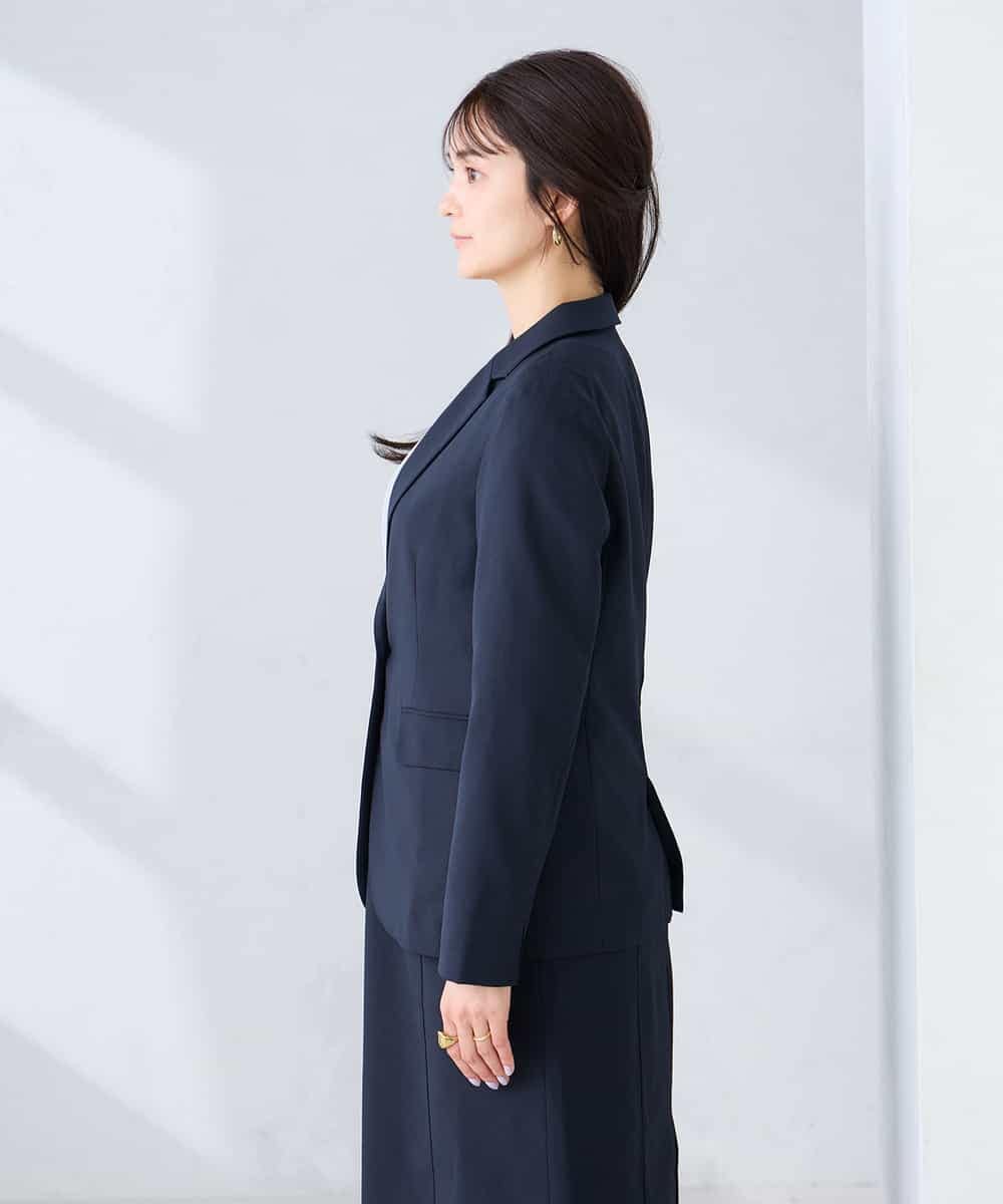 KBDFE22109 a.v.v(アー・ヴェ・ヴェ) 【洗える/UVカット】リネンライクストレッチテーラードジャケット ネイビー