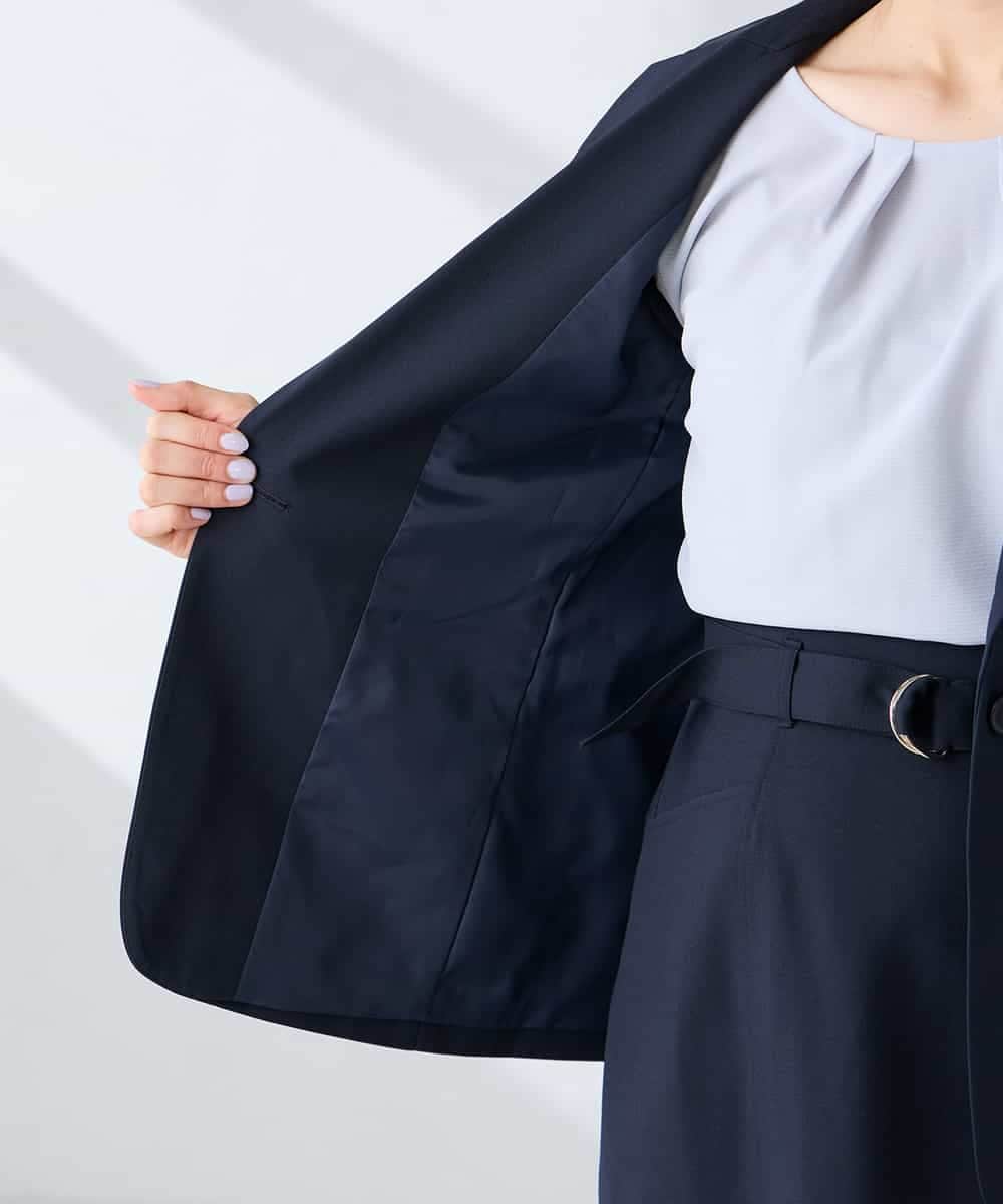 KBDFE22109 a.v.v(アー・ヴェ・ヴェ) 【洗える/UVカット】リネンライクストレッチテーラードジャケット ネイビー