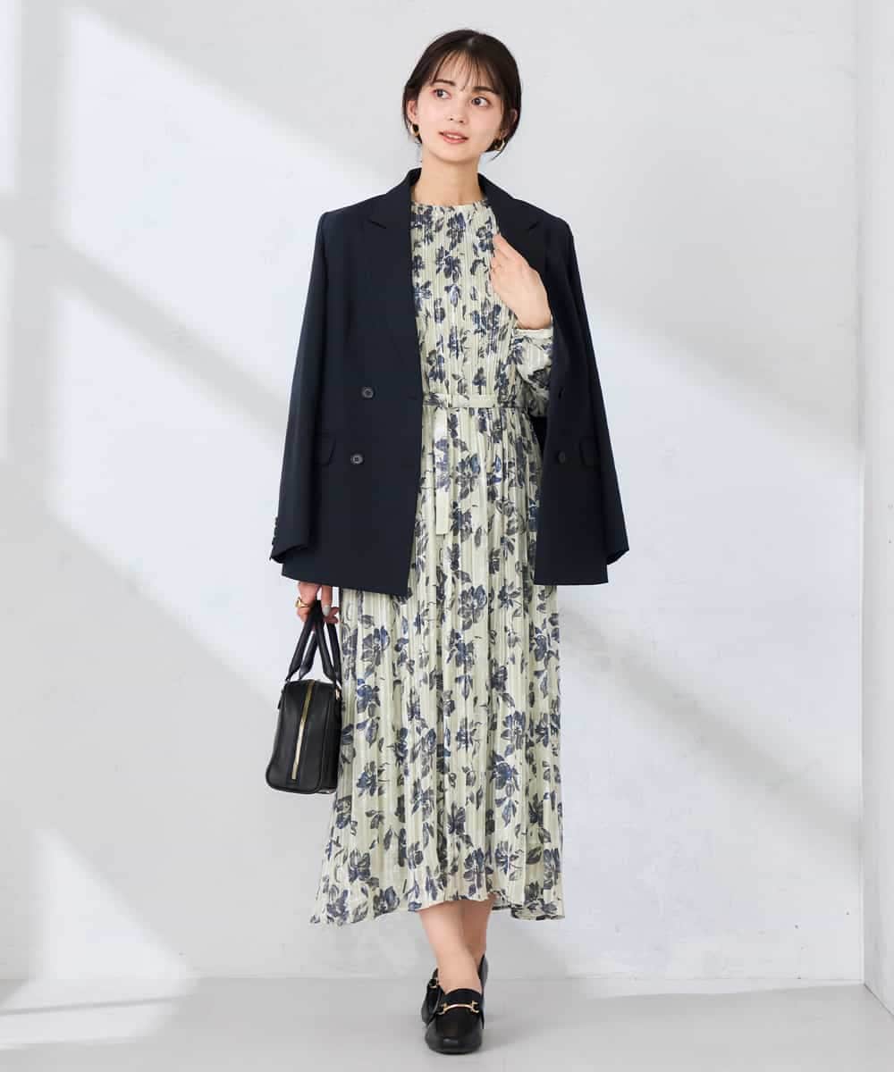 KBDFE23109 a.v.v(アー・ヴェ・ヴェ) 【洗える/UVカット】リネンライクストレッチダブルブレストジャケット ネイビー