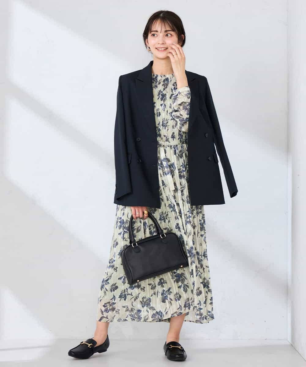 KBDFE23109 a.v.v(アー・ヴェ・ヴェ) 【洗える/UVカット】リネンライクストレッチダブルブレストジャケット ネイビー