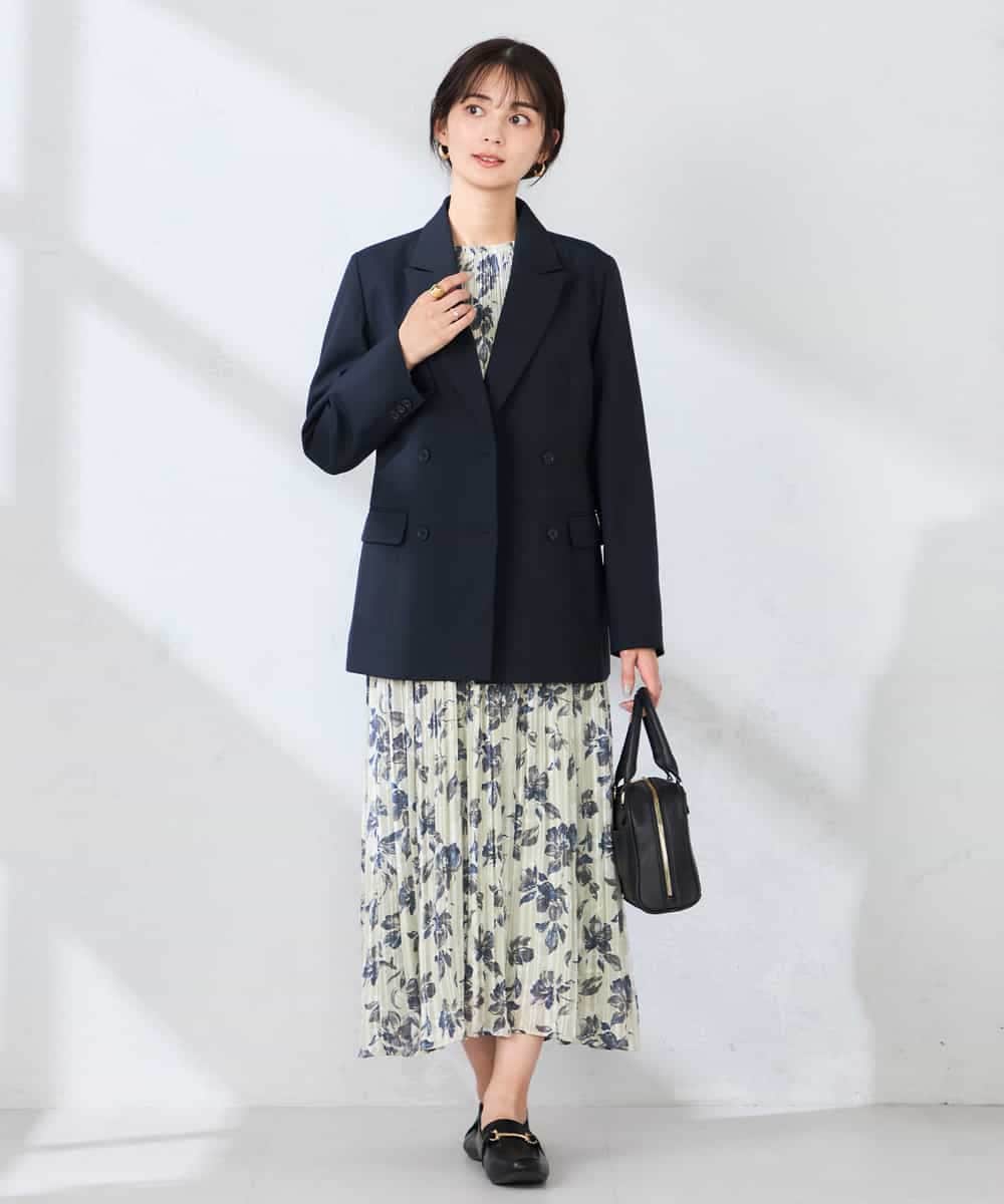 KBDFE23109 a.v.v(アー・ヴェ・ヴェ) 【洗える/UVカット】リネンライクストレッチダブルブレストジャケット ネイビー