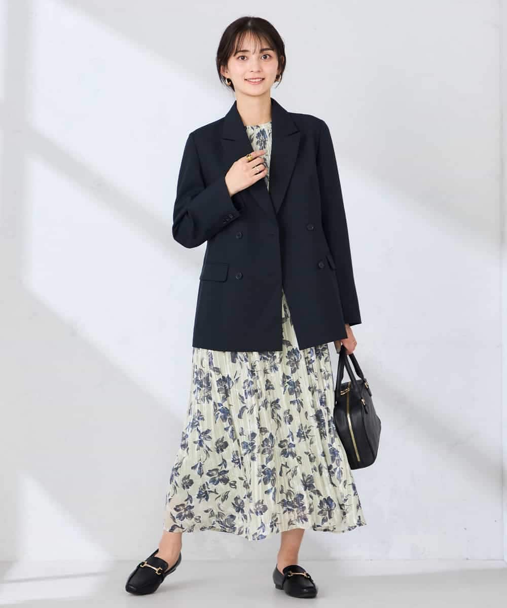 KBDFE23109 a.v.v(アー・ヴェ・ヴェ) 【洗える/UVカット】リネンライクストレッチダブルブレストジャケット ネイビー