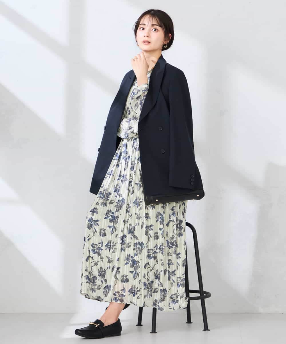 KBDFE23109 a.v.v(アー・ヴェ・ヴェ) 【洗える/UVカット】リネンライクストレッチダブルブレストジャケット ネイビー