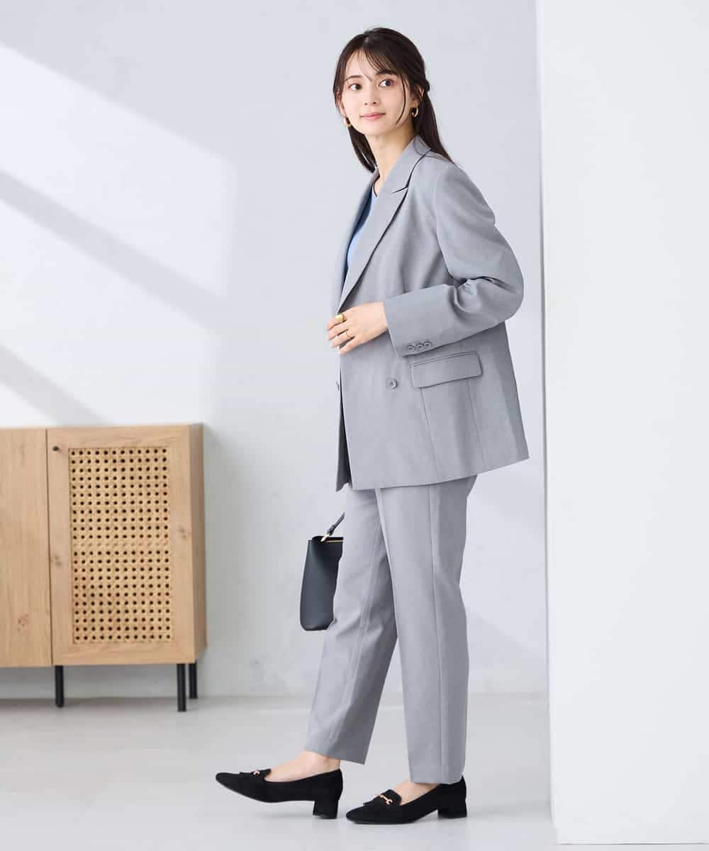 KBDFE23109 a.v.v(アー・ヴェ・ヴェ) 【洗える/UVカット】リネンライクストレッチダブルブレストジャケット ネイビー