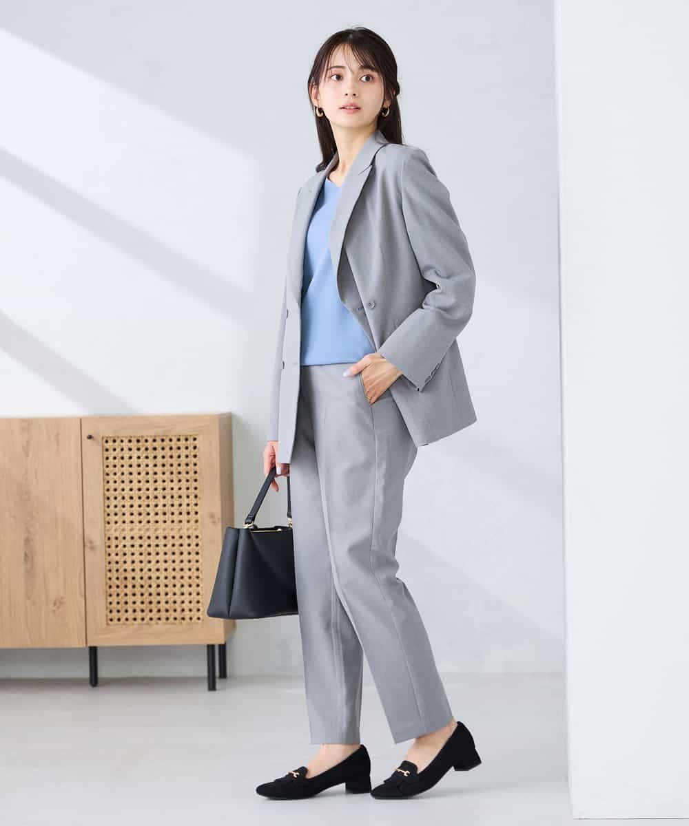 KBDFE23109 a.v.v(アー・ヴェ・ヴェ) 【洗える/UVカット】リネンライクストレッチダブルブレストジャケット ネイビー