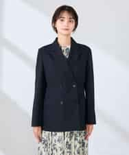 KBDFE23109 a.v.v(アー・ヴェ・ヴェ) 【洗える/UVカット】リネンライクストレッチダブルブレストジャケット ネイビー