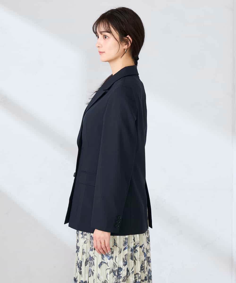 KBDFE23109 a.v.v(アー・ヴェ・ヴェ) 【洗える/UVカット】リネンライクストレッチダブルブレストジャケット ネイビー