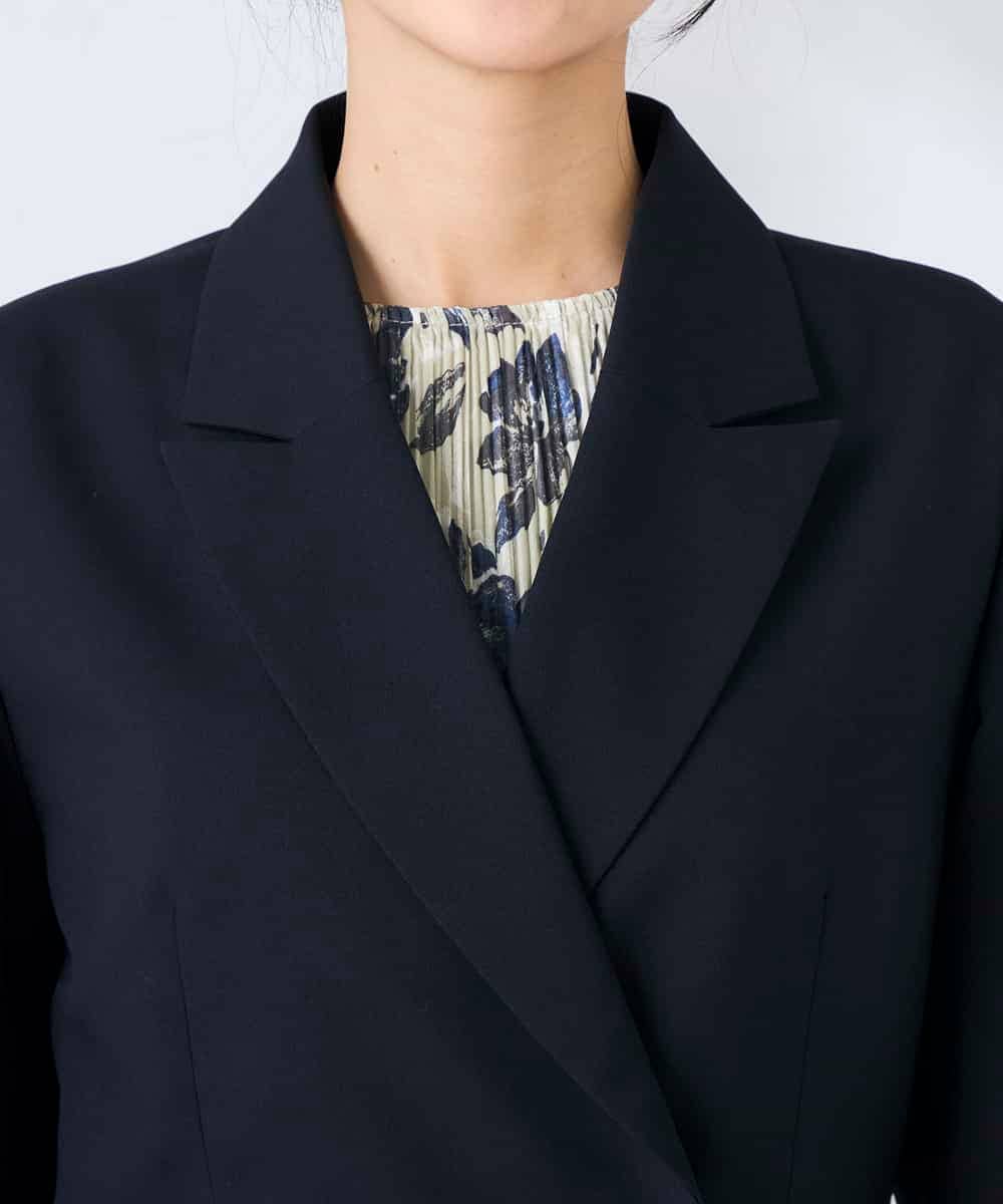 KBDFE23109 a.v.v(アー・ヴェ・ヴェ) 【洗える/UVカット】リネンライクストレッチダブルブレストジャケット ネイビー