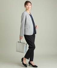 KBDFT20109 a.v.v(アー・ヴェ・ヴェ) 【UVカット/洗える】麻調ストレッチノーカラージャケット【麻調シリーズ】 ライトグレー