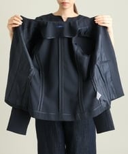 KBDFT21109 a.v.v(アー・ヴェ・ヴェ) 【UVカット/洗える】麻調ストレッチキーネックジャケット【麻調シリーズ】 ライトグレー
