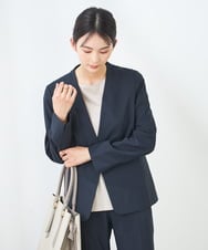 KBDGB30109 a.v.v(アー・ヴェ・ヴェ) 【洗える/イージーケア/UVカット/接触冷感/吸水速乾】サマーストレッチノーカラージャケット ネイビー
