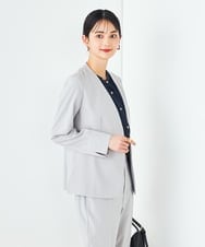 KBDGB30109 a.v.v(アー・ヴェ・ヴェ) 【洗える/イージーケア/UVカット/接触冷感/吸水速乾】サマーストレッチノーカラージャケット ネイビー