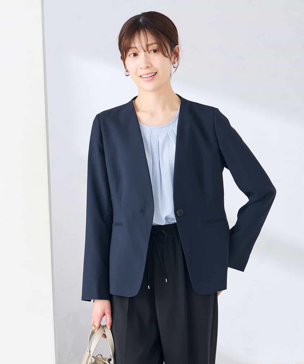 KBDGE30109 a.v.v(アー・ヴェ・ヴェ) 【接触冷感/イージーケア/UVカット/吸水速乾】サマーストレッチノーカラージャケット ネイビー