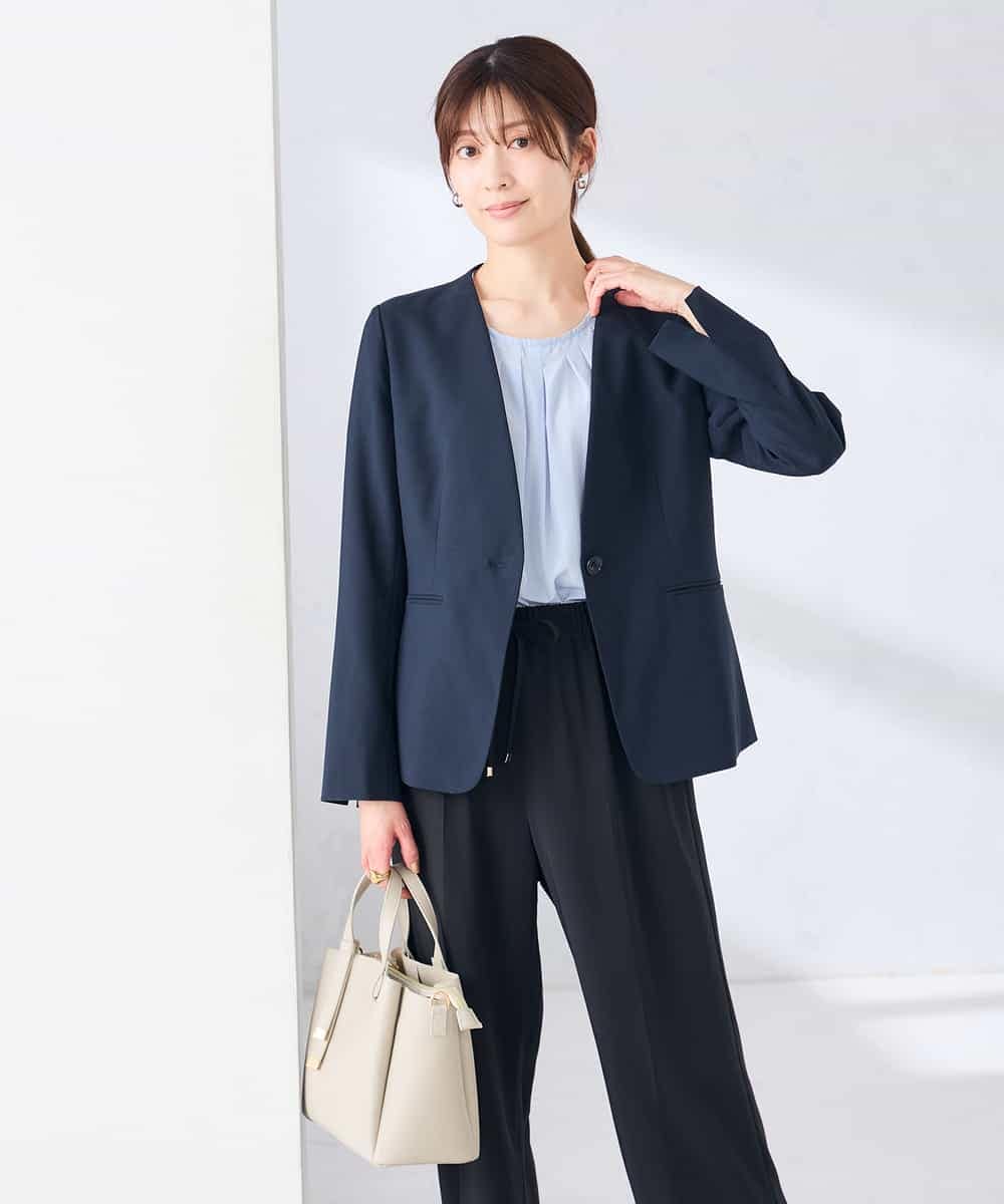 KBDGE30109 a.v.v(アー・ヴェ・ヴェ) 【接触冷感/イージーケア/UVカット/吸水速乾】サマーストレッチノーカラージャケット ネイビー