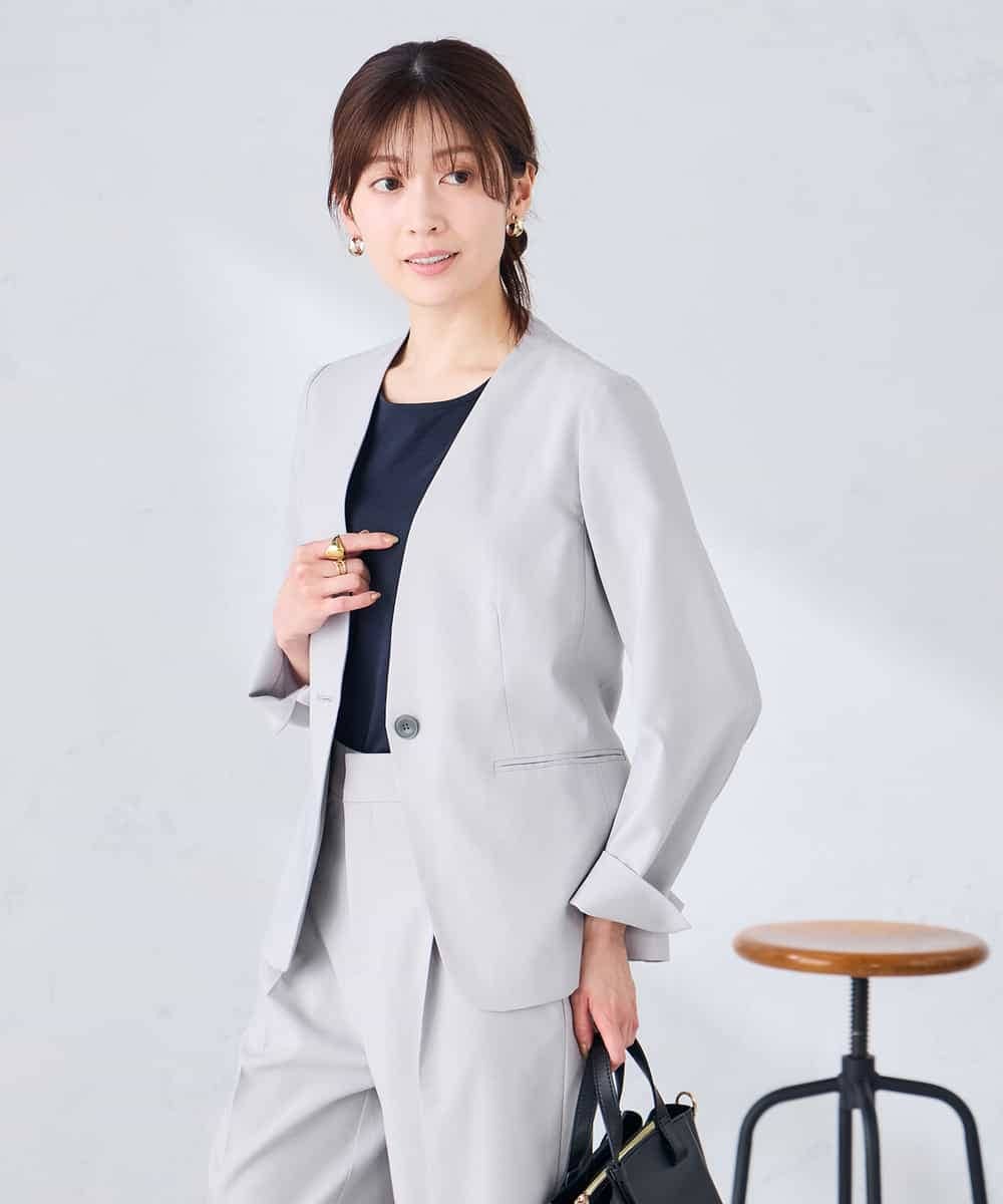 KBDGE30109 a.v.v(アー・ヴェ・ヴェ) 【接触冷感/イージーケア/UVカット/吸水速乾】サマーストレッチノーカラージャケット ネイビー