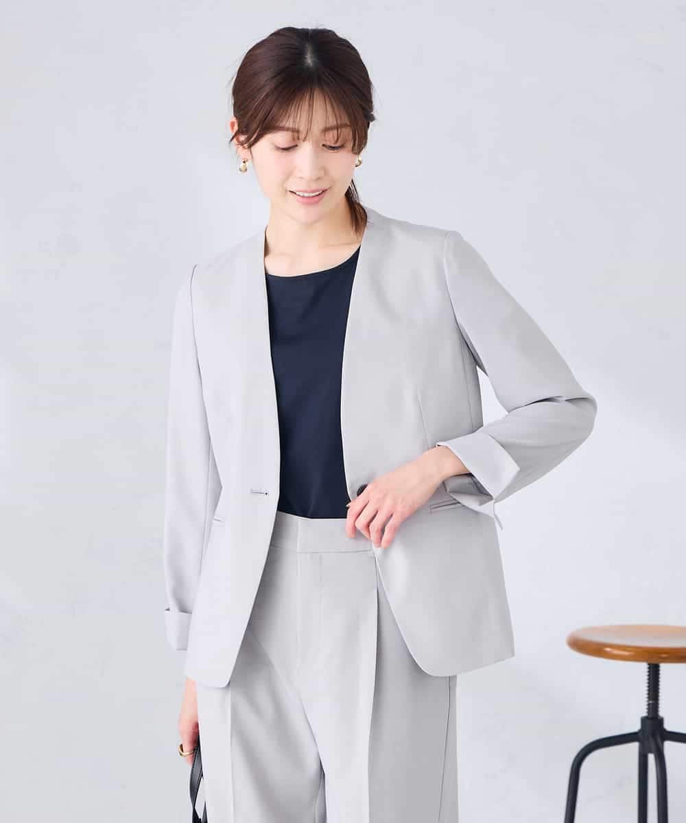 KBDGE30109 a.v.v(アー・ヴェ・ヴェ) 【接触冷感/イージーケア/UVカット/吸水速乾】サマーストレッチノーカラージャケット ネイビー