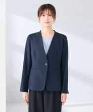 KBDGE30109 a.v.v(アー・ヴェ・ヴェ) 【接触冷感/イージーケア/UVカット/吸水速乾】サマーストレッチノーカラージャケット ネイビー