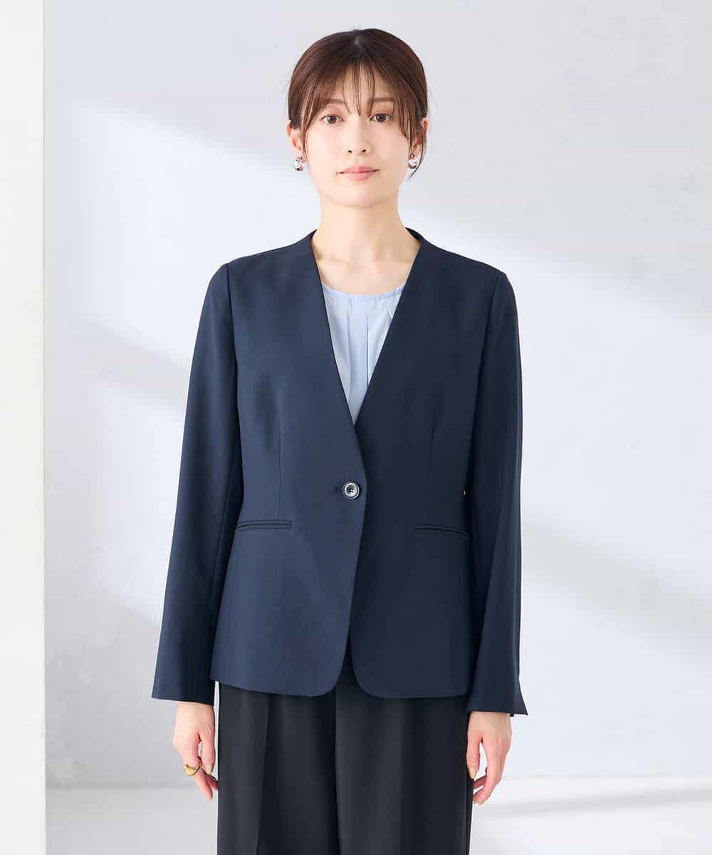 KBDGE30109 a.v.v(アー・ヴェ・ヴェ) 【接触冷感/イージーケア/UVカット/吸水速乾】サマーストレッチノーカラージャケット ネイビー