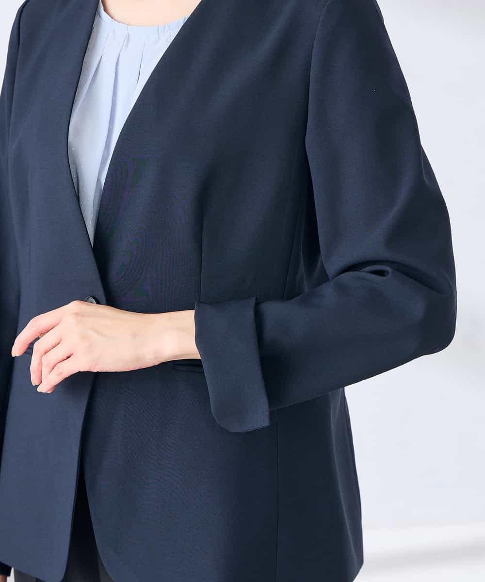 KBDGE30109 a.v.v(アー・ヴェ・ヴェ) 【接触冷感/イージーケア/UVカット/吸水速乾】サマーストレッチノーカラージャケット ネイビー