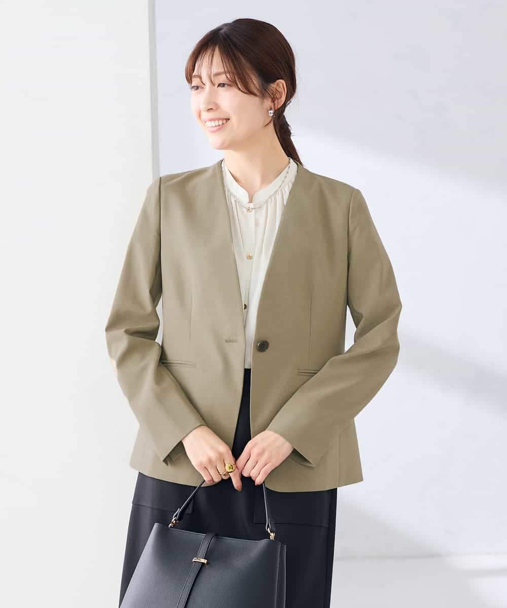 KBDGE30109 a.v.v(アー・ヴェ・ヴェ) 【接触冷感/イージーケア/UVカット/吸水速乾】サマーストレッチノーカラージャケット ベージュ