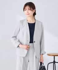 KBDGE30109 a.v.v(アー・ヴェ・ヴェ) 【接触冷感/イージーケア/UVカット/吸水速乾】サマーストレッチノーカラージャケット ライトグレー