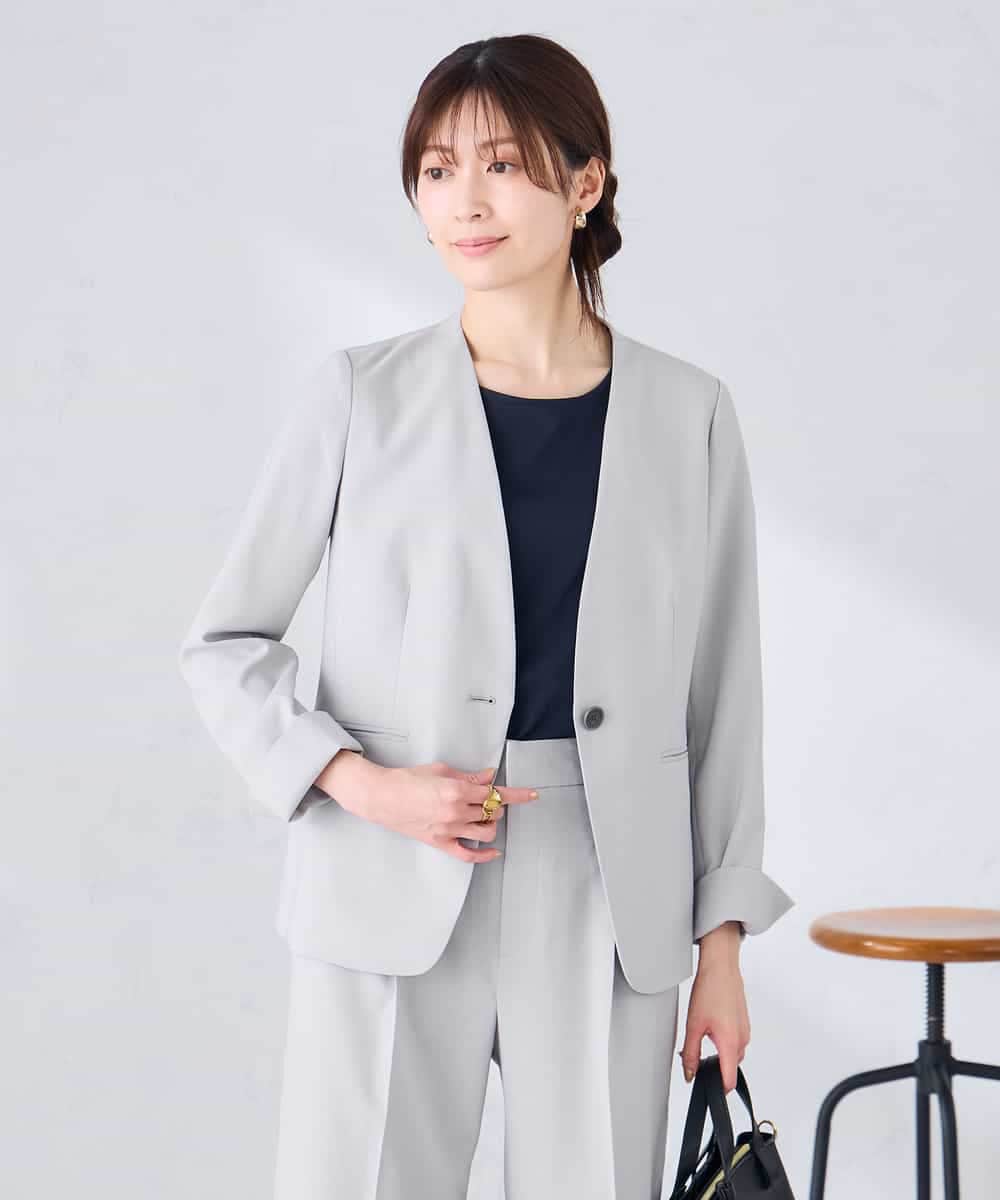 KBDGE30109 a.v.v(アー・ヴェ・ヴェ) 【接触冷感/イージーケア/UVカット/吸水速乾】サマーストレッチノーカラージャケット ライトグレー