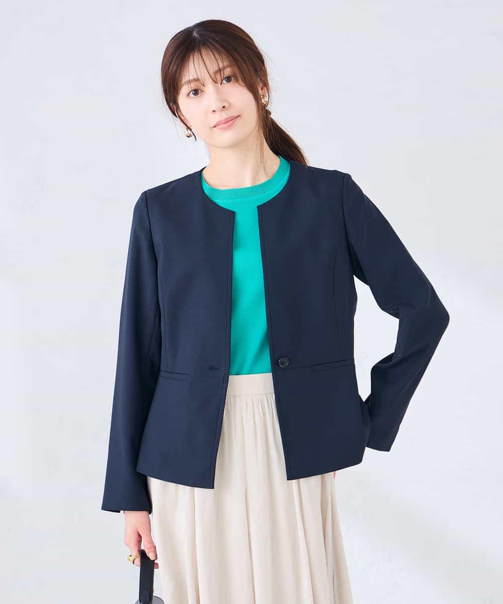 KBDGE31109 a.v.v(アー・ヴェ・ヴェ) 【接触冷感/イージーケア/UVカット/吸水速乾】サマーストレッチキーネックジャケット ネイビー