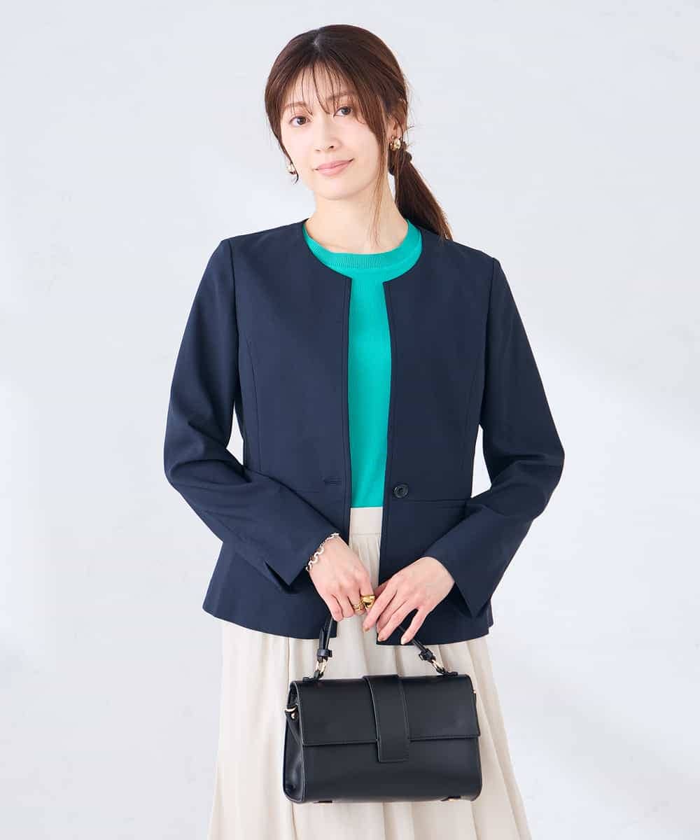 KBDGE31109 a.v.v(アー・ヴェ・ヴェ) 【接触冷感/イージーケア/UVカット/吸水速乾】サマーストレッチキーネックジャケット ネイビー