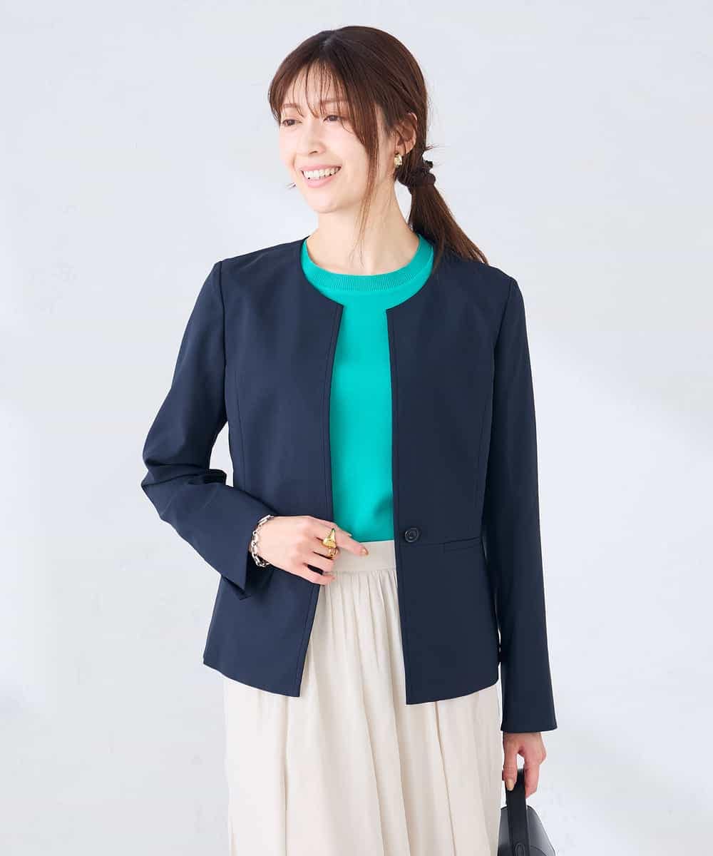 KBDGE31109 a.v.v(アー・ヴェ・ヴェ) 【接触冷感/イージーケア/UVカット/吸水速乾】サマーストレッチキーネックジャケット ネイビー