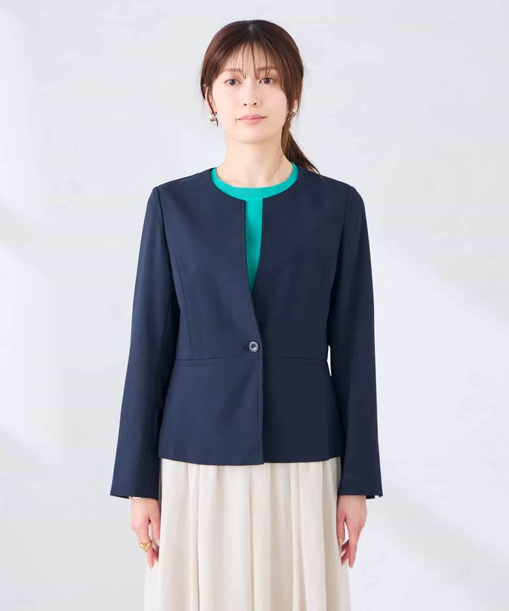 KBDGE31109 a.v.v(アー・ヴェ・ヴェ) 【接触冷感/イージーケア/UVカット/吸水速乾】サマーストレッチキーネックジャケット ネイビー