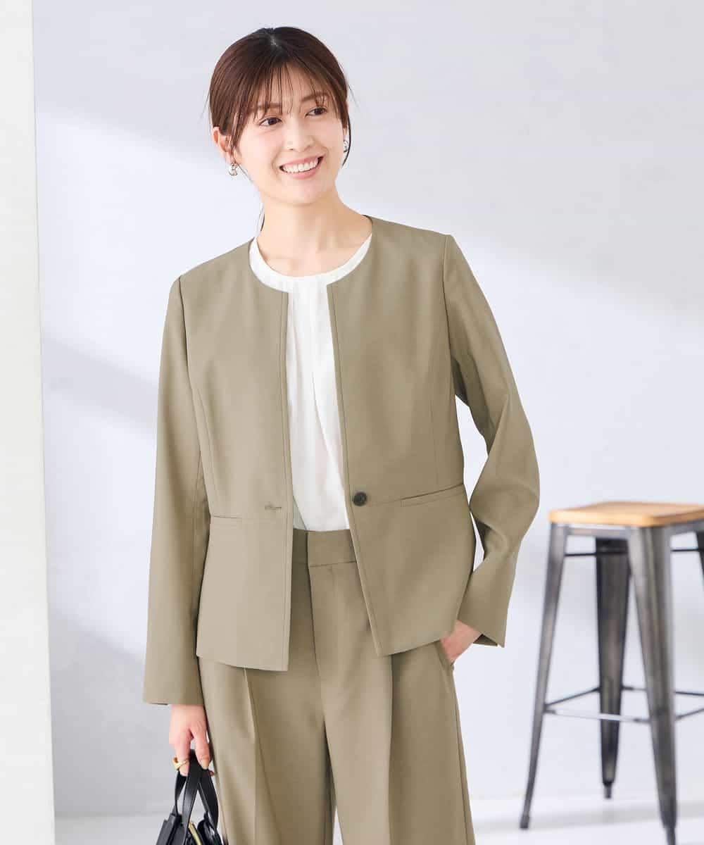 KBDGE31109 a.v.v(アー・ヴェ・ヴェ) 【接触冷感/イージーケア/UVカット/吸水速乾】サマーストレッチキーネックジャケット ベージュ