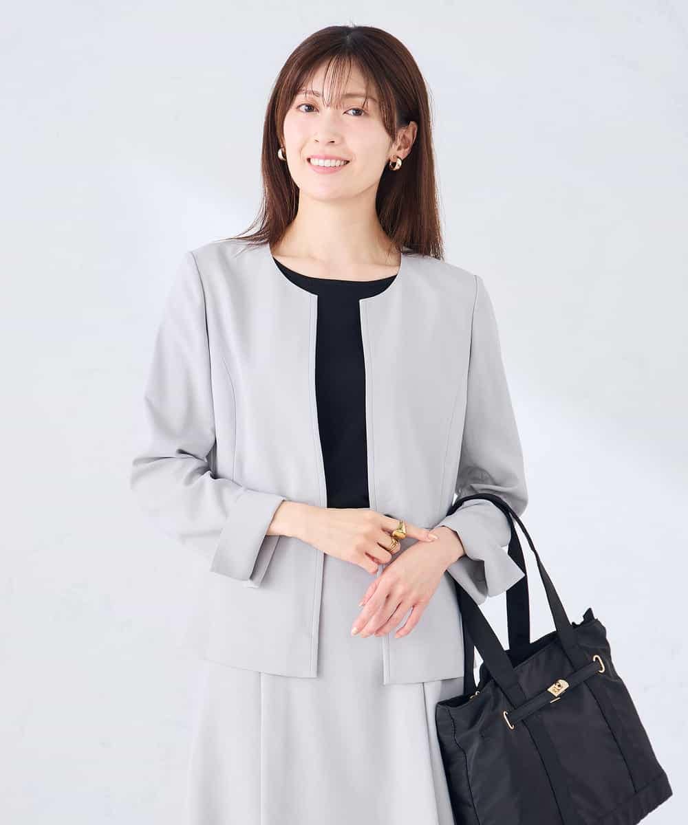 KBDGE31109 a.v.v(アー・ヴェ・ヴェ) 【接触冷感/イージーケア/UVカット/吸水速乾】サマーストレッチキーネックジャケット ライトグレー