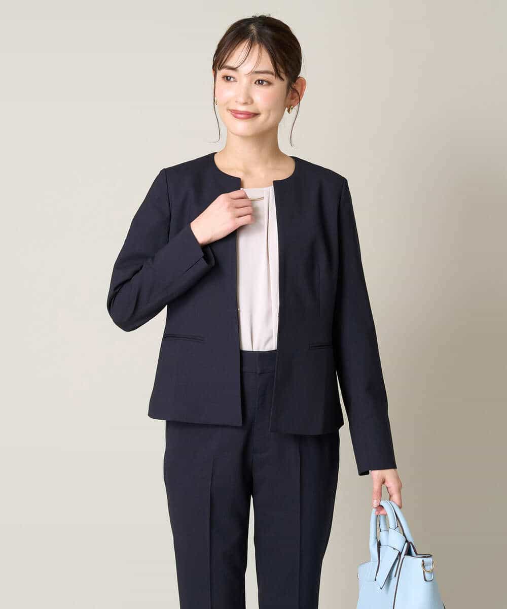 KBDGW31109 a.v.v(アー・ヴェ・ヴェ) 【接触冷感/洗える/UVカット】オックスストレッチキーネックジャケット【Reflax】 ライトグレー