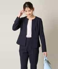 KBDGW31109 a.v.v(アー・ヴェ・ヴェ) 【接触冷感/洗える/UVカット】オックスストレッチキーネックジャケット【Reflax】 ライトグレー